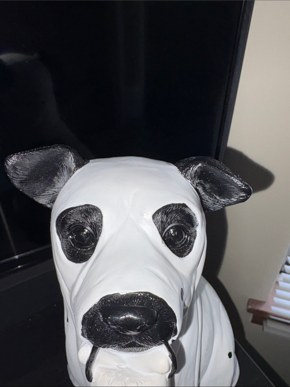 White & Black Ghost Dog Ceramic Sculpture with Skull Accent - Picture 7 of 10